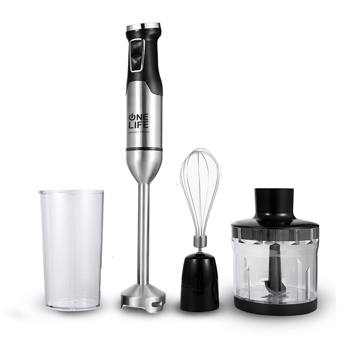One Life Hand Blender HB1500SI -1500W 5 Speed Stainless Bearing 4 Blades + 600ml Bowl + Choper 500ml + Stainless Steel Whisk