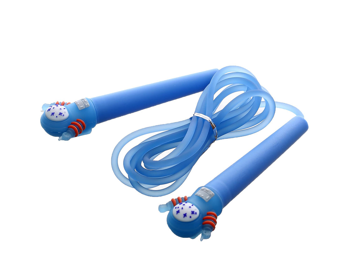 Minsa Cartoon Silicone Jump Rope Kids Adjustable Skipping Rope with Soft Handles for Fun Exercise, Fitness Training and Outdoor Play - blue
