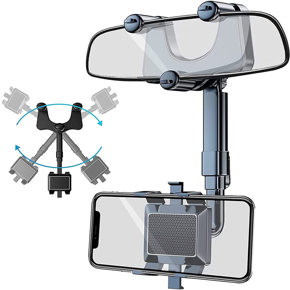 Auto Cell Phone Holder, Car Rearview Mirror Mount Base GPS Cell Phone Holder, 360° Rotatable Adjustable Retractable for iPhone Samsung Xiaomi etc