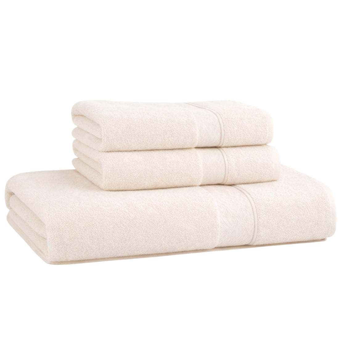 Burak Tekstil 3 Piece Egyptian Cotton Bath Towels Set with Jacquard Leaf Border - 1 Large Hand Towel 100x50 cm and 2 Face Towels 30x30 cm - Highly Absorbent (Off-White, 1 Hand Towel + 2 Face Towels)