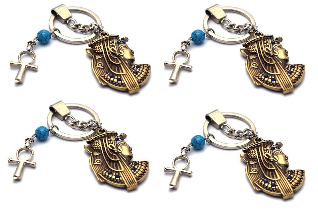 immatgar 4 pieces of pharaonic Cleopatra keychain Egyptian souvenirs gifts from egypt Pharaoh (Burnt Yellow with ankh key)