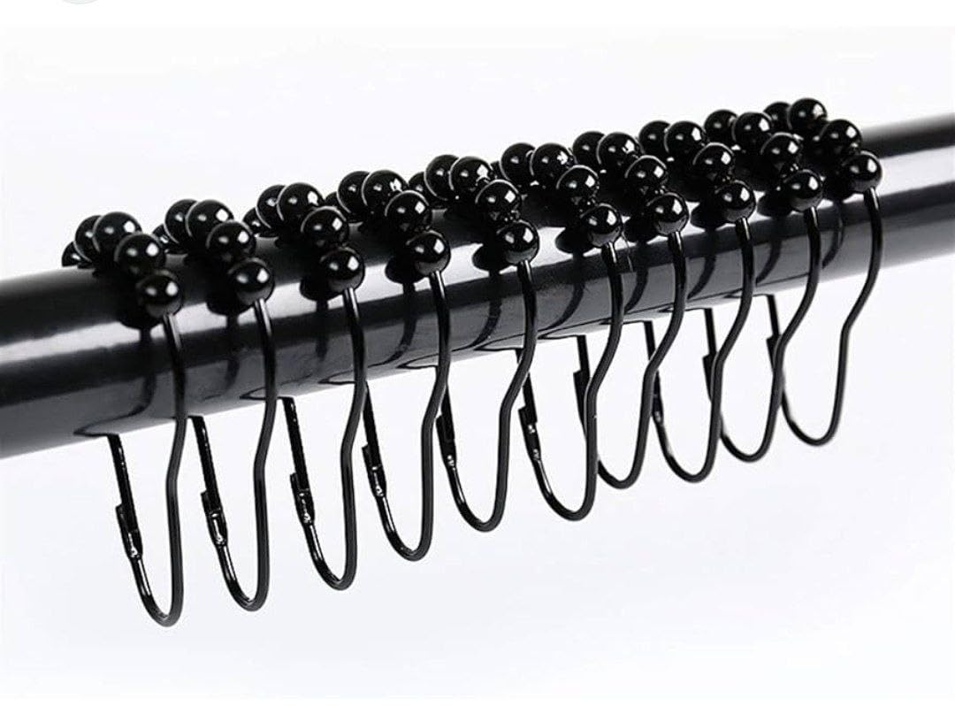 Shower Curtain Hooks, Black Pearl Design, Metal Rust-Resistant, Pack of 12 .db