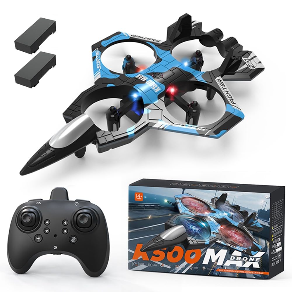 Next Store K500 Max Jet Drone, 4 Channel Remote Control Aircraft with War Fighter Design, Shock Proof EPP Foam Glider with Gyroscope and Light, Outdoor Flight Toys for Kids and Beginners (Blue)
