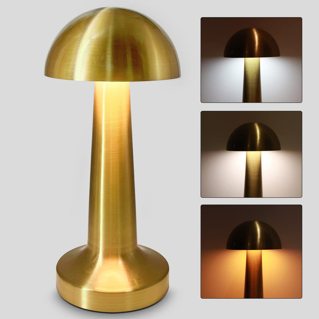 QING PU2021 Mushroom Table Lamp, Portable LED with Touch Dim, 1800MAH Rechargeable, Night Light for Kids, Bedside Bars Lamp (Gold)