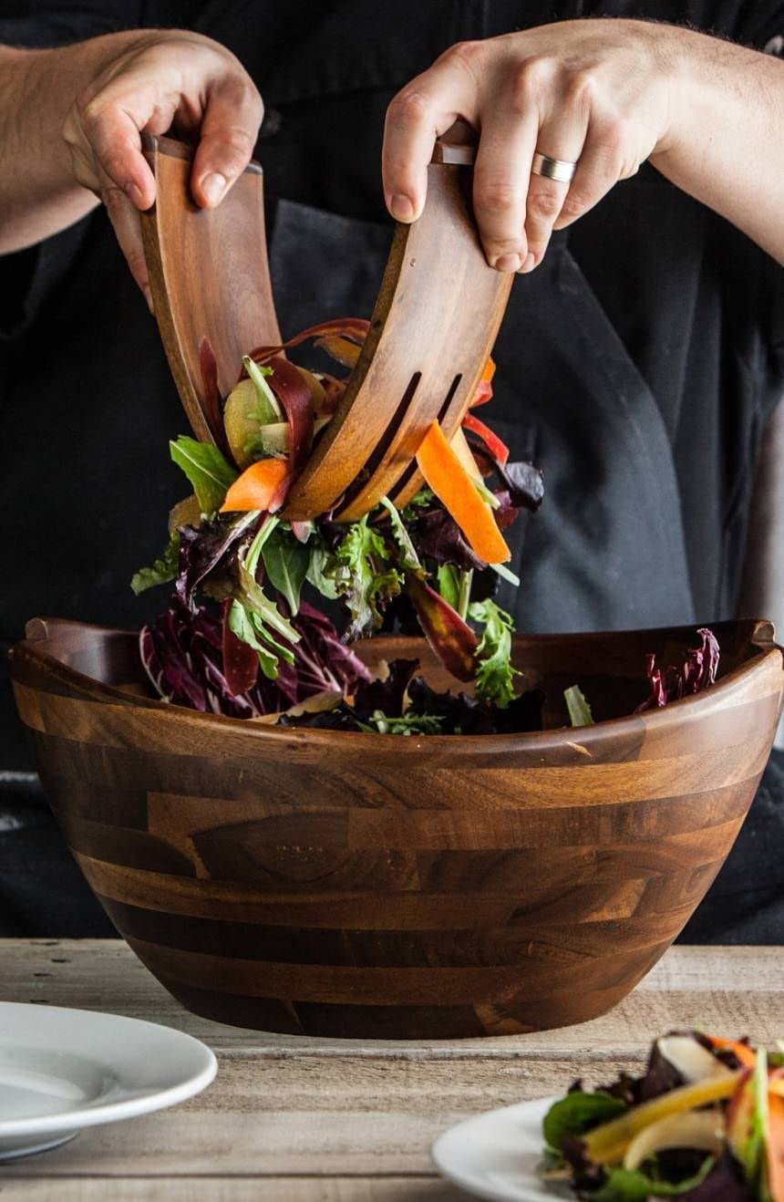Egypt Antiques Intex Wooden Salad Bowl Deep Bowl with 2 Stirring Forks Handmade Healthy Wood 100% Na