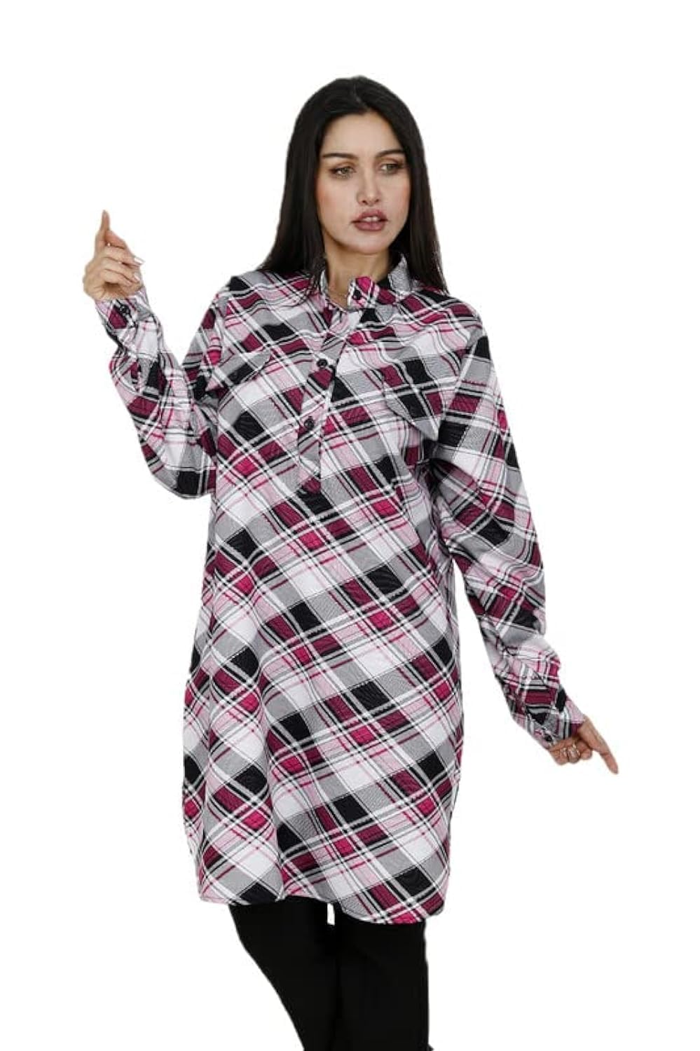 First Mood Women's 007 Plaid 2 Pocket Top