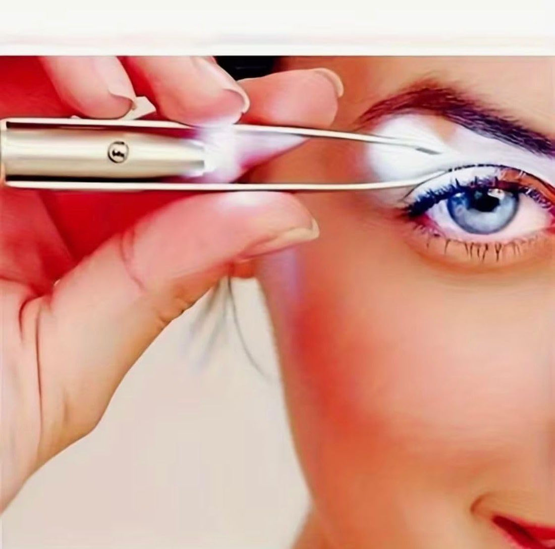LED Light Eyebrow Tweezer – Precision Slant Tip With Led Light For Women and Men - Finest Point Grip For Professional Results - Great for Eyebrows, Nose, Lip, Clear Light Stainless Steel Hair Remover