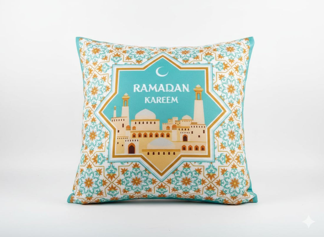 RoxxyStore Decorative Throw Pillow Cover with Hidden Zipper - Home Sofa Eid Decoration 43 * 43 cm Model 1-59 (Ramadan Kareem Mosque Crescent Mosque)