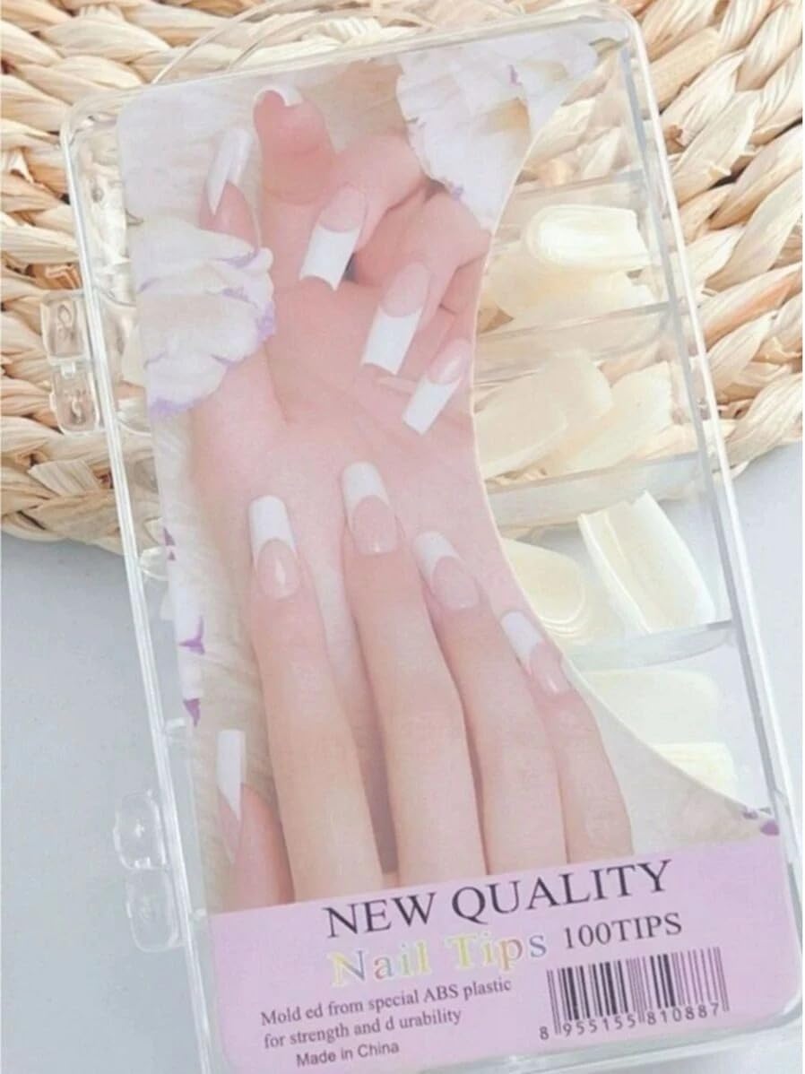 100 Pcs of Clear Acrylic False Nails - Long Fake Nail Tips for Professional Nail Extensions, Durable Full Cover Nail Tips Easy to Shape & Paint for Nail Art Designs