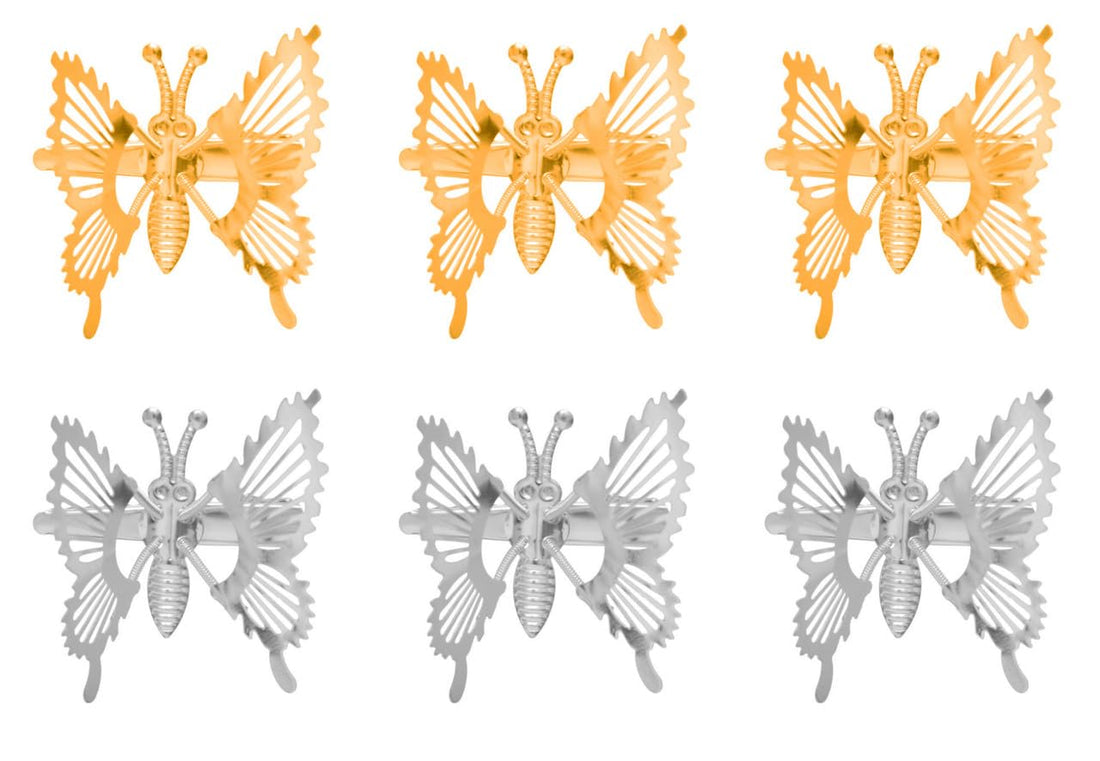 Daphne Set Of Butterfly Hair Clips For Girls, 6 Pieces - Gold Silver