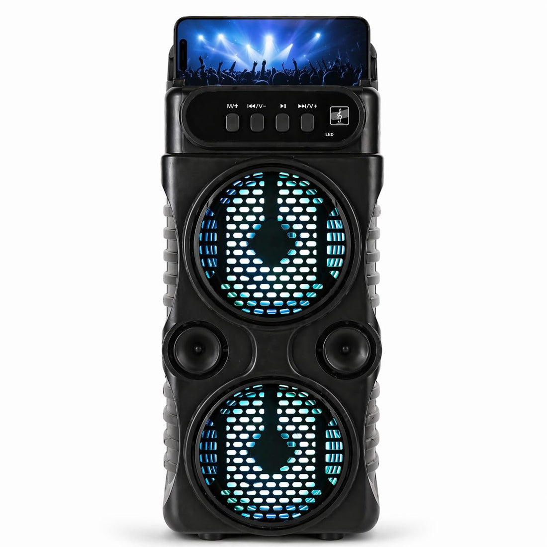 Portable Bluetooth Speaker, 2 Sound Units, 3 Inch LED Light, Support USB, TF Card, AUX, Microphone Input, Top Phone Holder