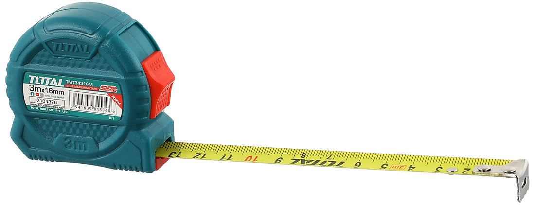 Total tmt34316m steel measuring tape with high performance - teal white