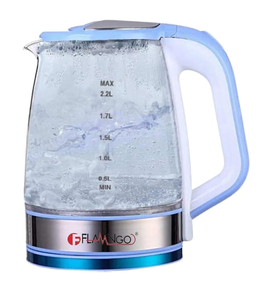 FLAMNGO Electric Kettle, 2.2L Capacity, Glass Body (Light Blue)
