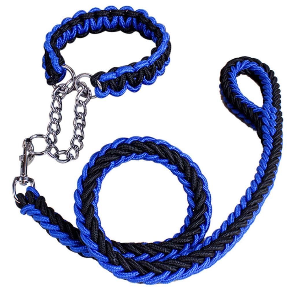 Dog Collar with Strong Nylon Rope Leash, Small for Small Dogs (Blue Black)