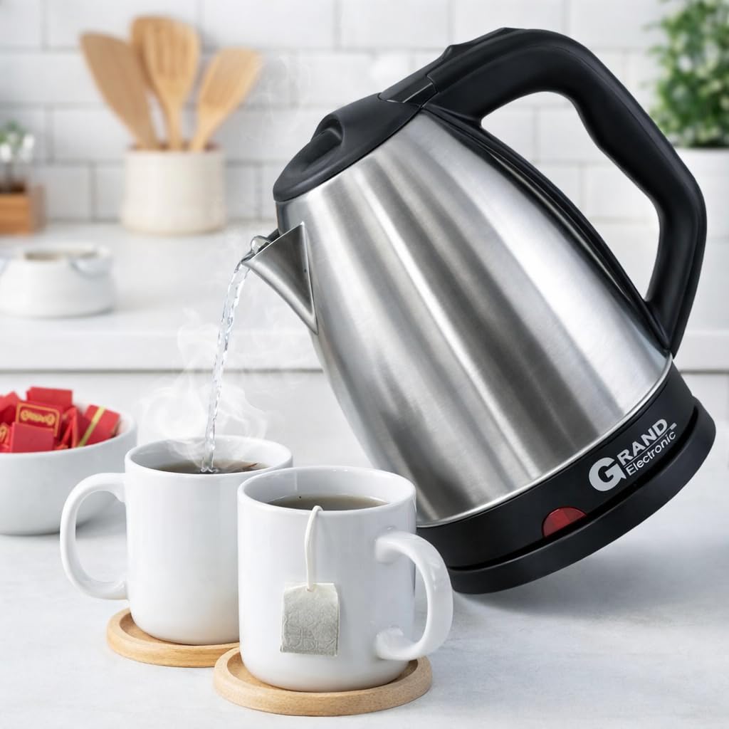 Grand Electronic Kattel 1.8L Stainless Steel – 360 Degree Rotation Base – Automatic Disconnect when Boiling – Heater with Protection Circuit – Energy Saving – KG1001