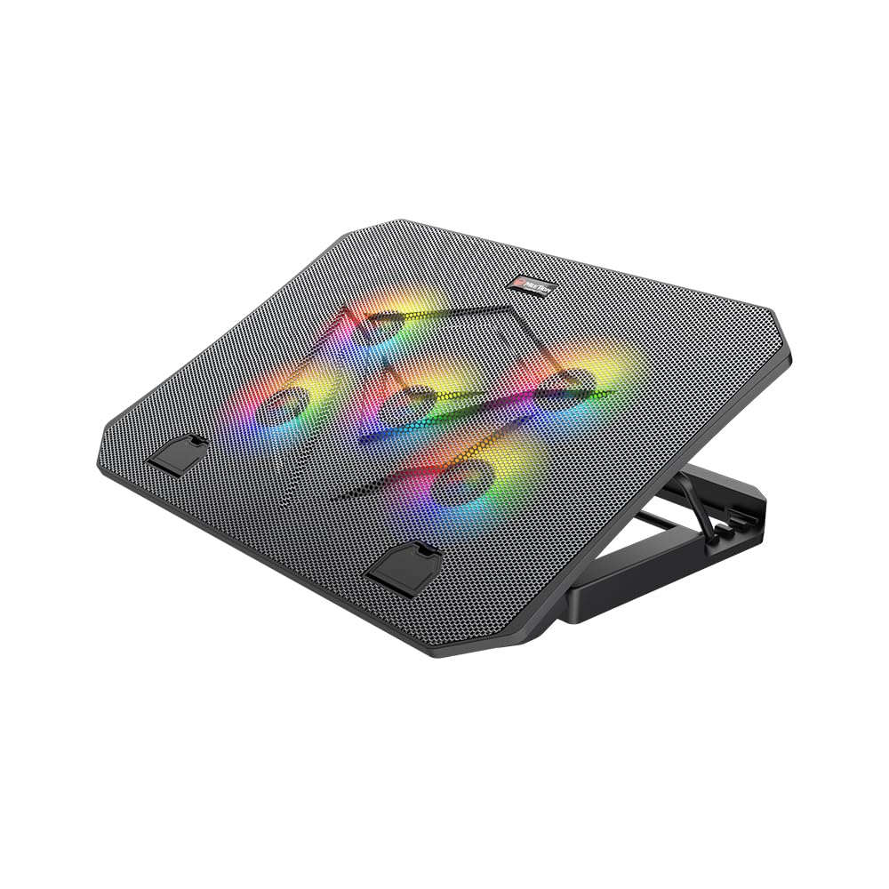 Meetion Laptop Gaming Cooling Pad 9-15.6Inch, Dual USB Ports, RGB LED Illuminated CP3030 Lightweight 5 Fans Quick Cooling Aluminum Alloy Grid with Adjustable Stand