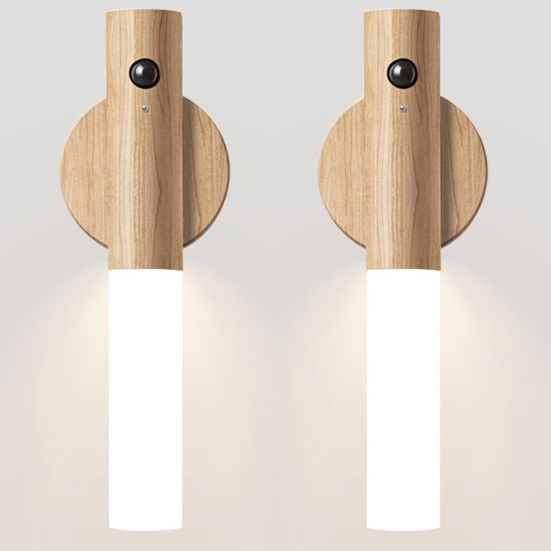 Motion Sensor Light Indoor Night Light Wall Sconce Wooden Rechargeable Portable Magnetic Battery Operated LED Night Light for Kids Bathroom Toliet Light Closet Bedroom,White Ash Wood Pack 2