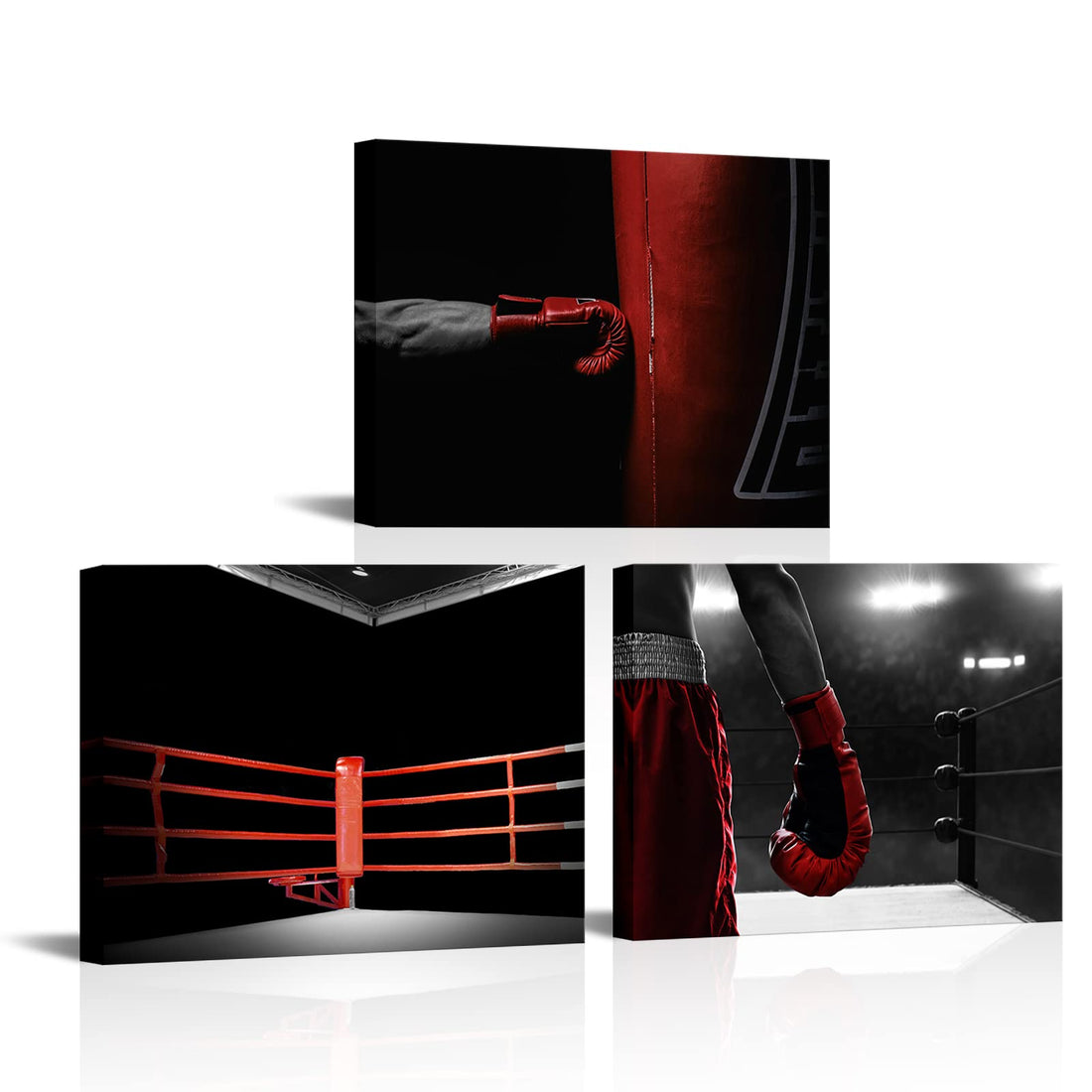 Nachic Wall 3 Pieces Boxing Wall Art Decor Prints Black and White Red Boxing Glove Picture Painting Modern Fitness Sports Poster for Gym Fitness Room Wall Decor (Small)