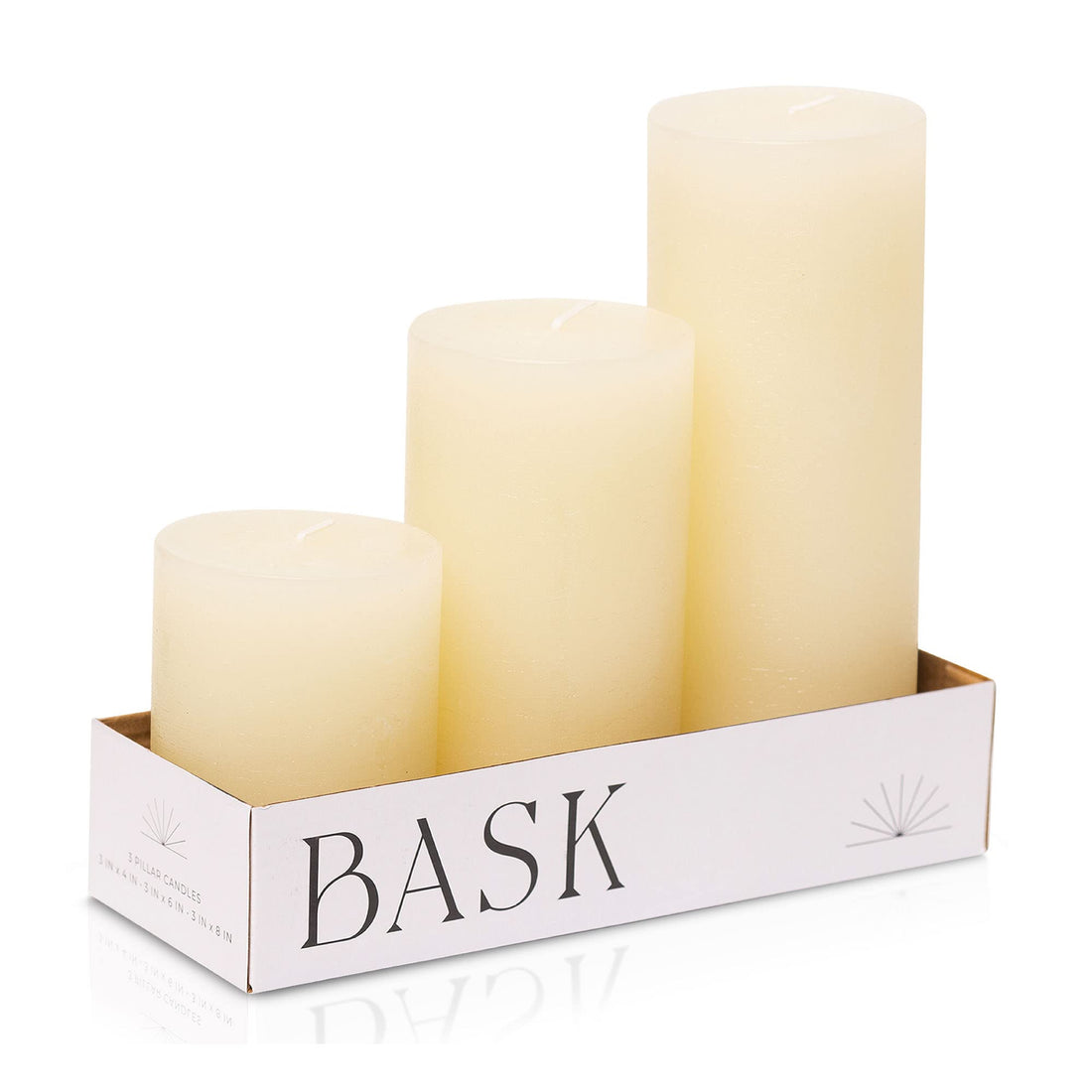 Bask Mottled Pillar Candles - Set of 3 - 3" x 4", 6", and 8" Dripless Unscented Candles in Ivory for Home Decor, Relaxation & All Occasions