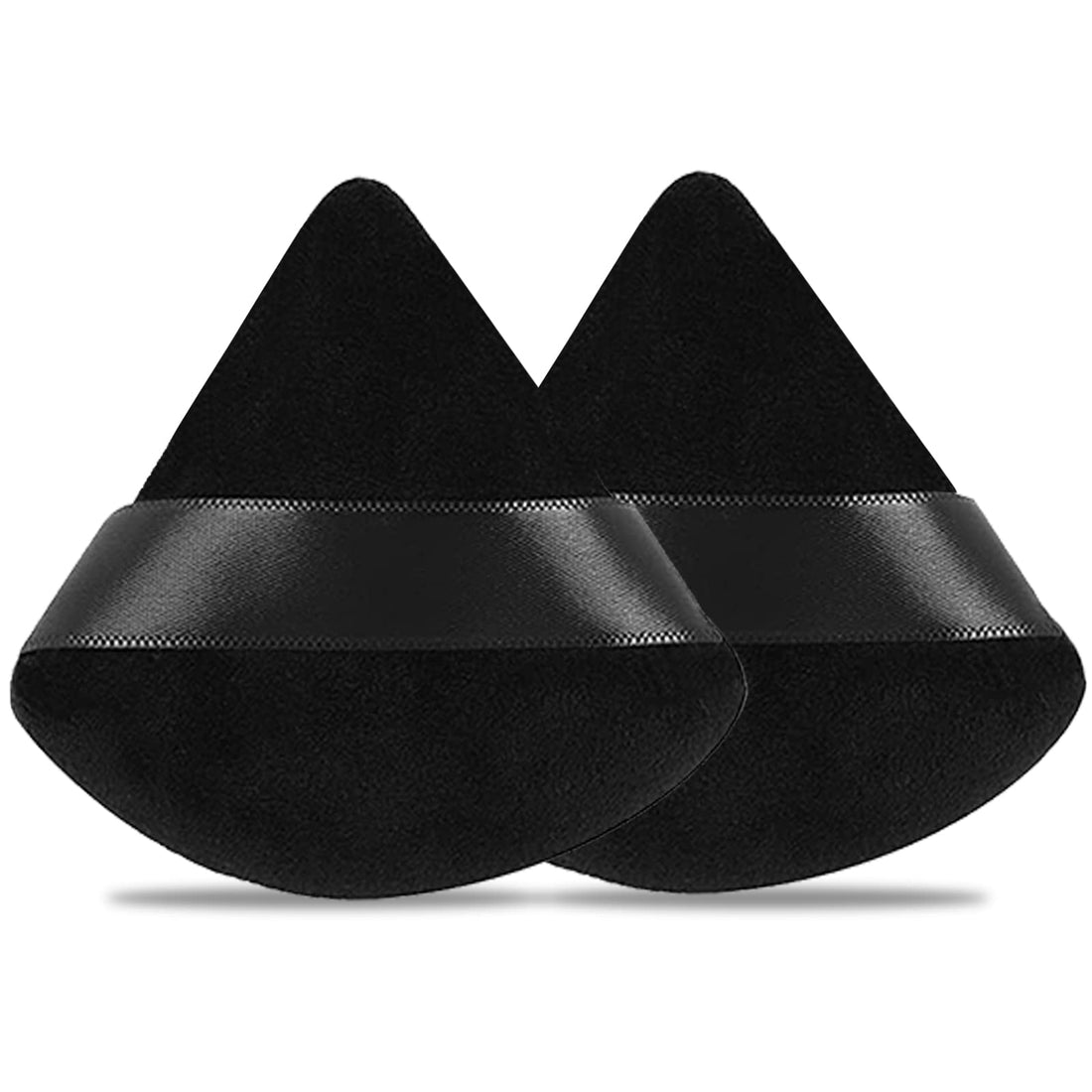 Makandup 2 Pieces Powder Puff Face Cosmetic 2.76 Inch Soft Triangle Puffs Washable Reusable Velour Cotton Setting Makeup Sponge for Under Eyes and Corners Body Loose Tool (Black), Pack of 1