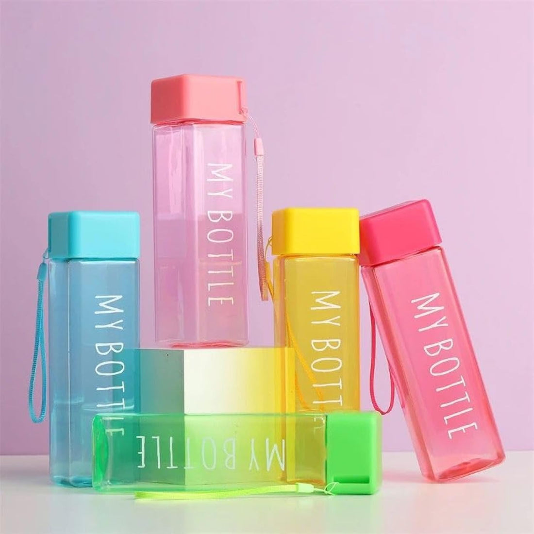 QSHOP Healthy Acrylic Clear Leakproof Water Bottle - 500ml Square Matte Portable Sports Water Bottle for Cold Juice and Water (Green)