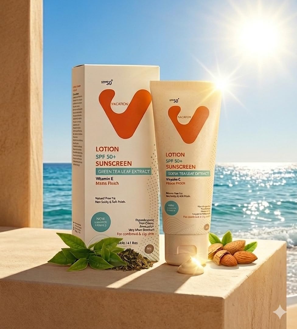 Al Shabrawini Pharmacy "Vacation" Advanced Sunscreen Lotion 120ml | SPF 50+ Antioxidant & Water Resistant | Non-Greasy Formula Fast Absorbing with Green Tea Extract I