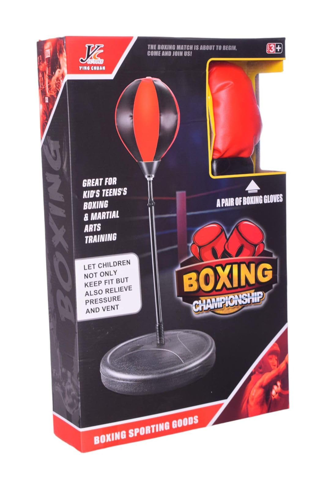 Boxing Ball with Adjustable Stand, Red and Black Boxing Gloves, Suitable for Ages 3+