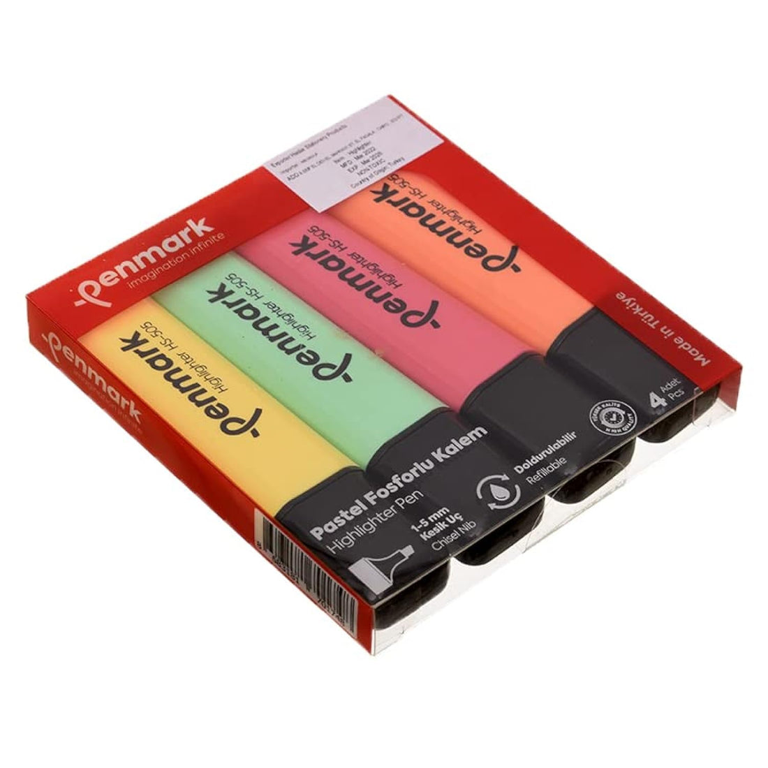 Penmark HS-505 High Quality Neon Permanent Highlighter Pen Set Of 4 Pcs. - Multi Color