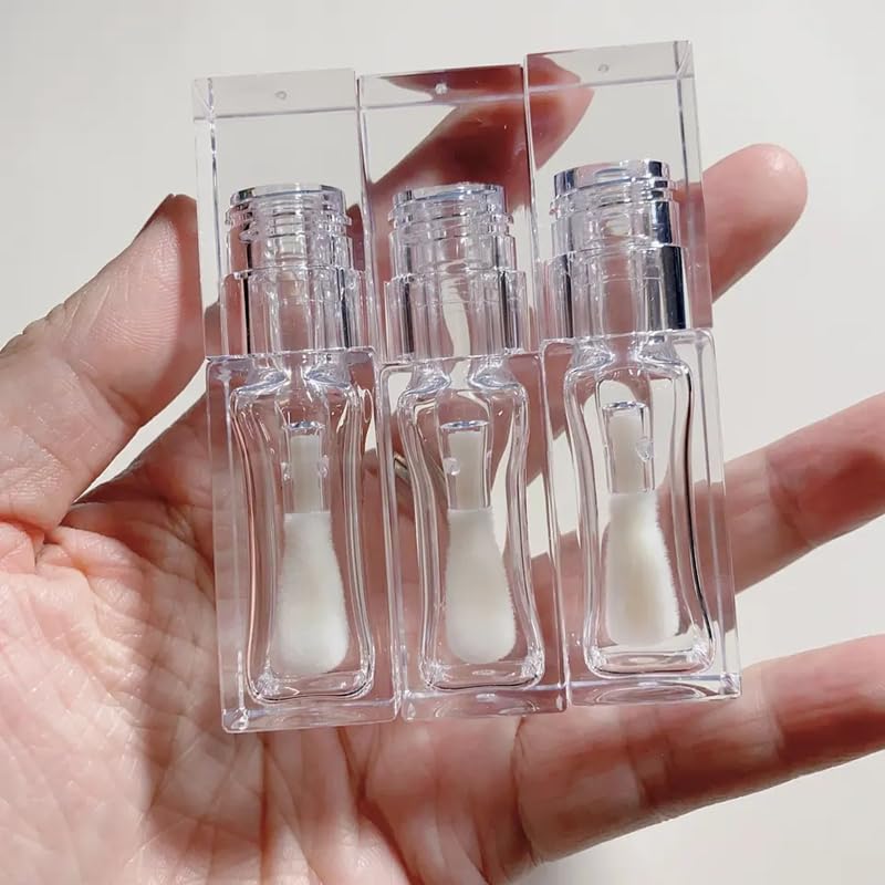 Refillable Square Lip Gloss Tubes,3 pieces – Clear Empty Containers with Brush – 6ml Cosmetic Bottles for DIY Lip Gloss