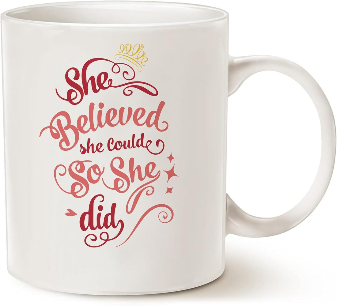 SM4U She Believed She Could So She Did Coffee Mug - Graduation Gifts for Her,Inspirational Gift for Women, Ideal for Christmas,Birthday or New Job,Wife Daughter Friend Girlfriend-11oz(White)
