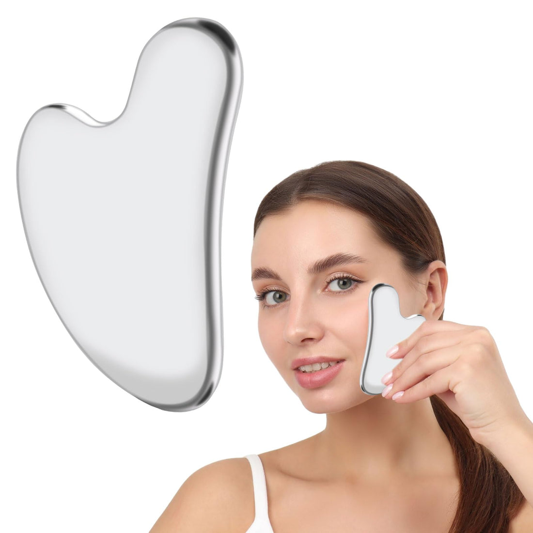 Stainless Steel Gua Sha,Multifunctional Steel Gua Sha,Gua Sha Stainless Steel Face Sculptor,Metal Gua Sha for Family and Friends, Slimmer Face & Contouring Heart Shaped