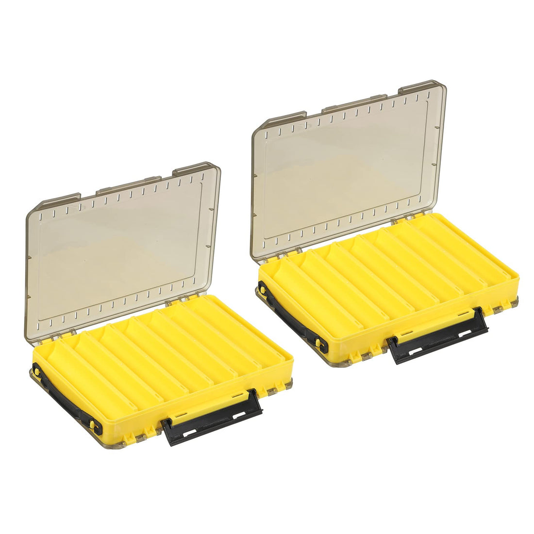 PATIKIL Double-Sided Fishing Lure Box, 2 Pack Plastic 14 Grids Fish Tackle Bait Organizer Storage Container, Yellow