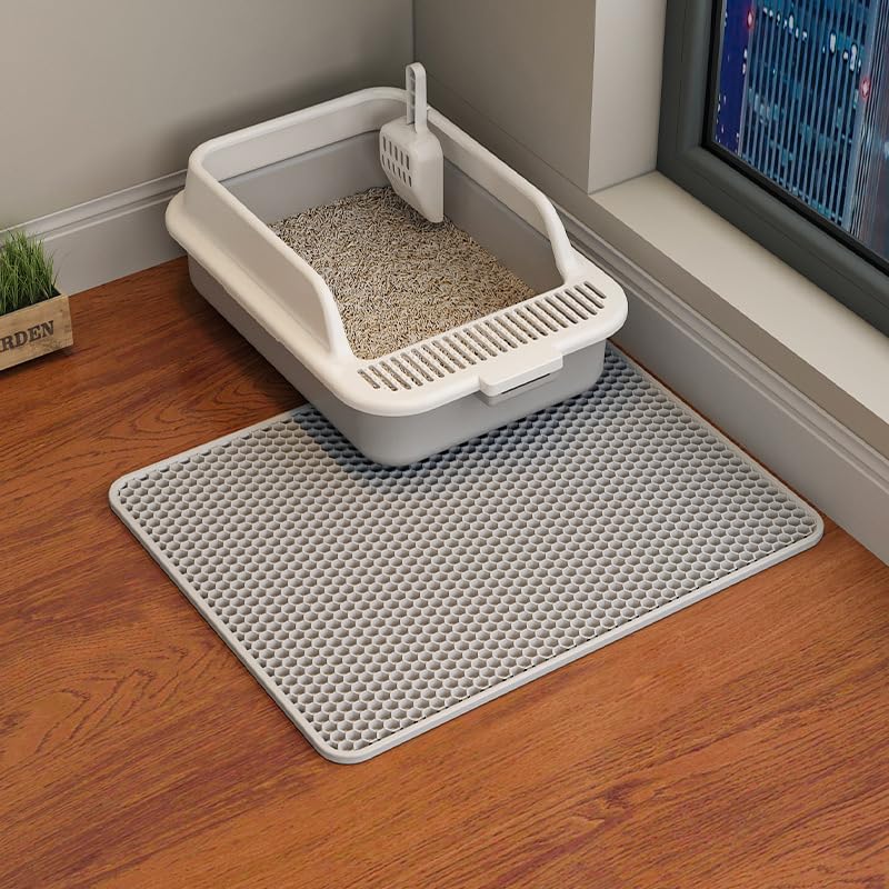 Cat Litter Trapping Mat, 50 x 40 cm Honeycomb Double Layer Design, Urine and Water Proof Material, Scatter Control Less Waste Easier to Clean Washable