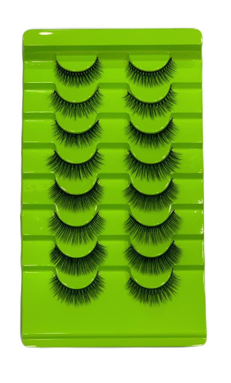 -8 PAIRS 3D Faux Mink False Eyelashes | Reusable Lightweight & Natural Looking | Bold Eye Makeup Look | for Party, Bridal & Professional 8 SHAPE-GREEN