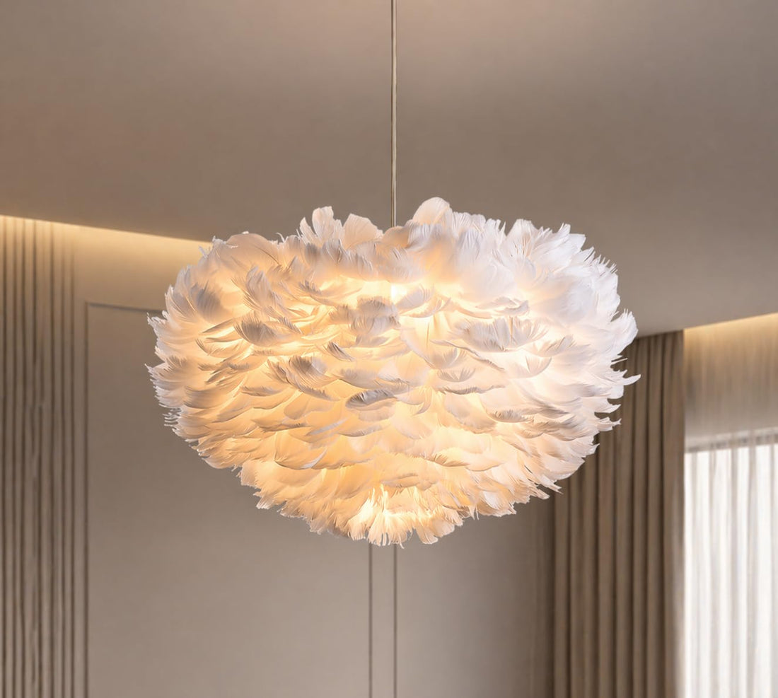 Maxax White Feather Chandeliers for Living Room, 3 Lights Modern Romantic White Feather Fixture for Girls Room Bedroom, 17.7in