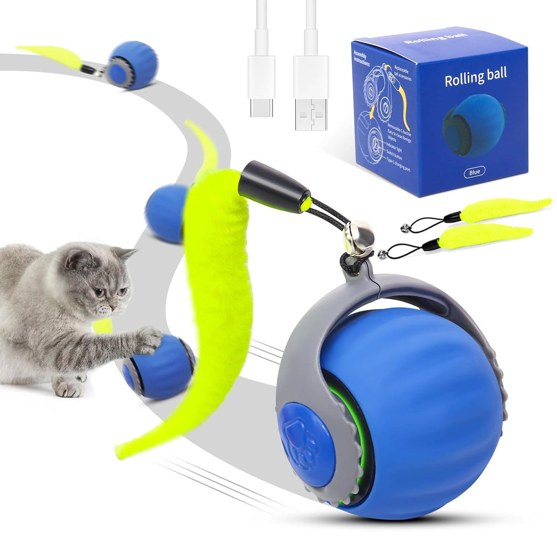 Speedy Tail 3.0 Cat Toy, 2025 NEW Interactive Cat Toy, Three Mode Switching interactive cats ball, Two Speed Adjustment, Interactive cat toys for Indoor/Outdoor (Blue)