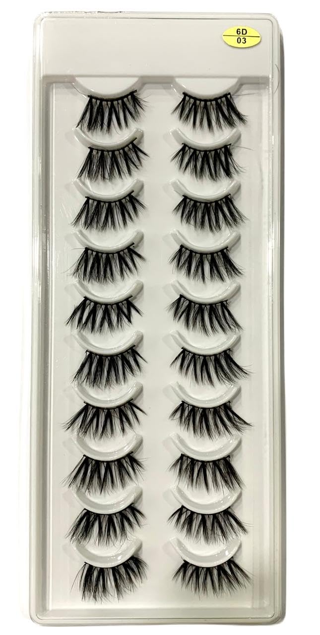 -10 PAIRS 3D Faux Mink False lashes | Reusable Lightweight & Natural Looking HALF Eye Makeup Look | Pair of 10 for Party, Bridal & Professional Use-N 03