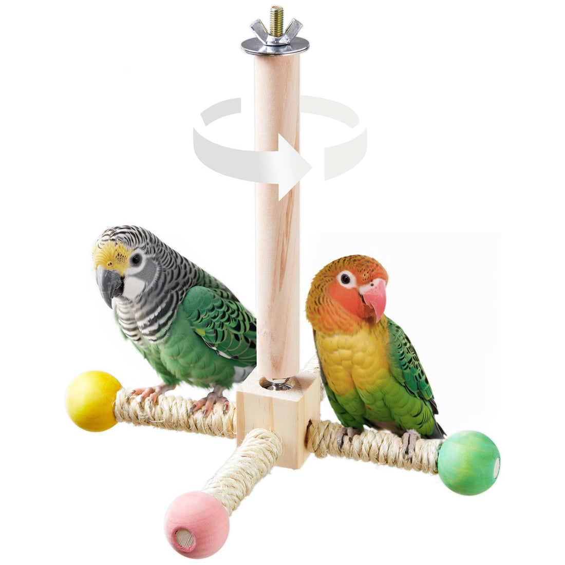 Bird Stand Perch Toy, Bird Cage Interactive Spinning Parakeet Toys, Wooden Exercise Wheel Parrot Toy, Enrichment Cockatiel Toy for Birds Cages, Birds Cage Accessories Perch Toys for Budgies