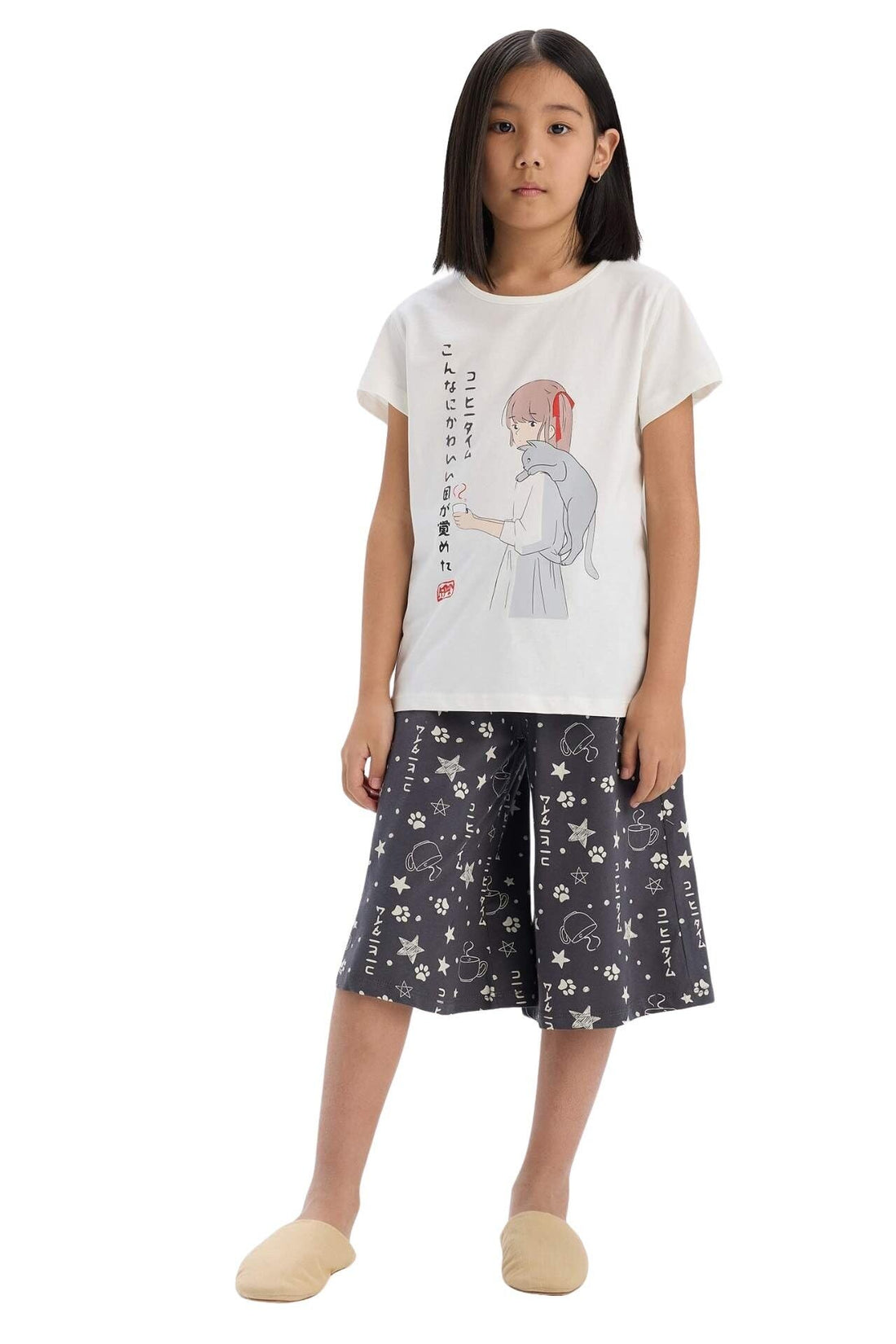 DeFacto Girls Regular Fit Short Sleeve Special Collection Homewear Knitted Pyjamas E2227A8 Knitted Pyjamas