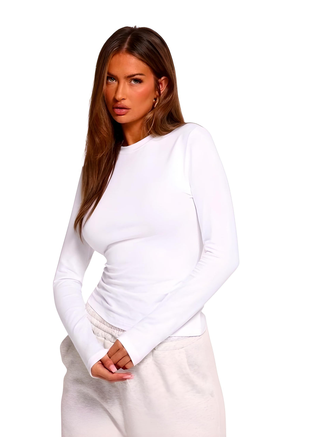 Round-Neck Solid Tank Top, BASICS Top With Long Sleeve and front double layer Women's Solid Color Daily Wear Camisole Top Long sleeve Tank Top Bodysuit توب بدى بكم مع طبقتين من الامام