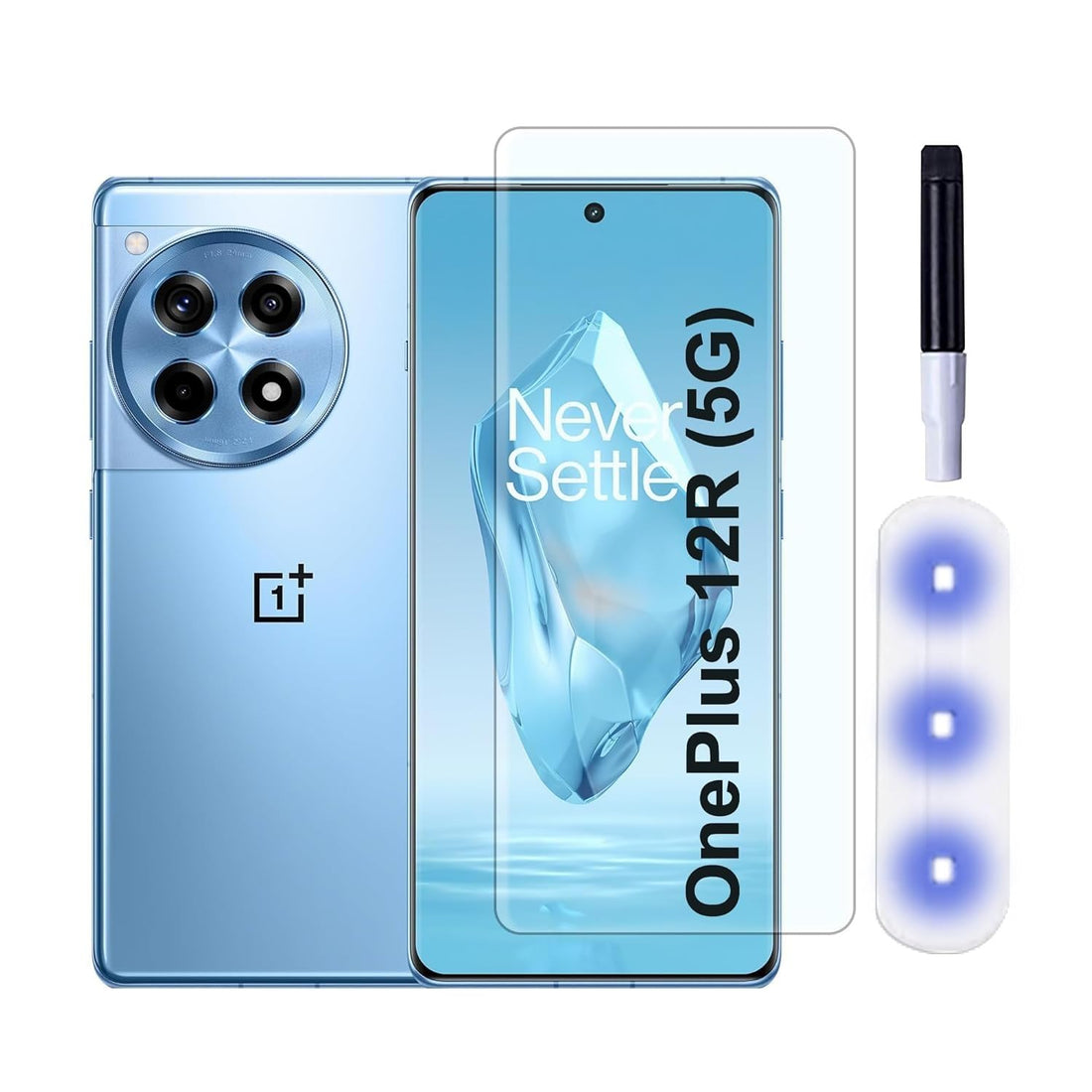 Dl3 Mobilak OnePlus 12R Tempered Glass Screen Protector, Full Glue Cover, Fingerprint Unlock, 11cm x 5cm, 7H Hardness, 1 Pack
