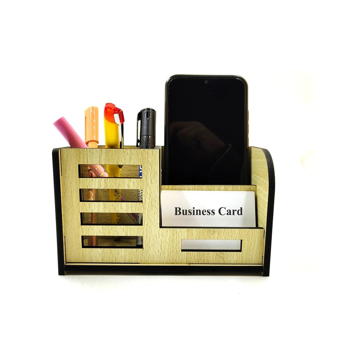 Desk Organizer Pen stand With Visiting Card And Mobile Holder|Multipurpose Wooden Pen And Pencil Holder Stand For Office&Study Table, Desk Supplies Organisers
