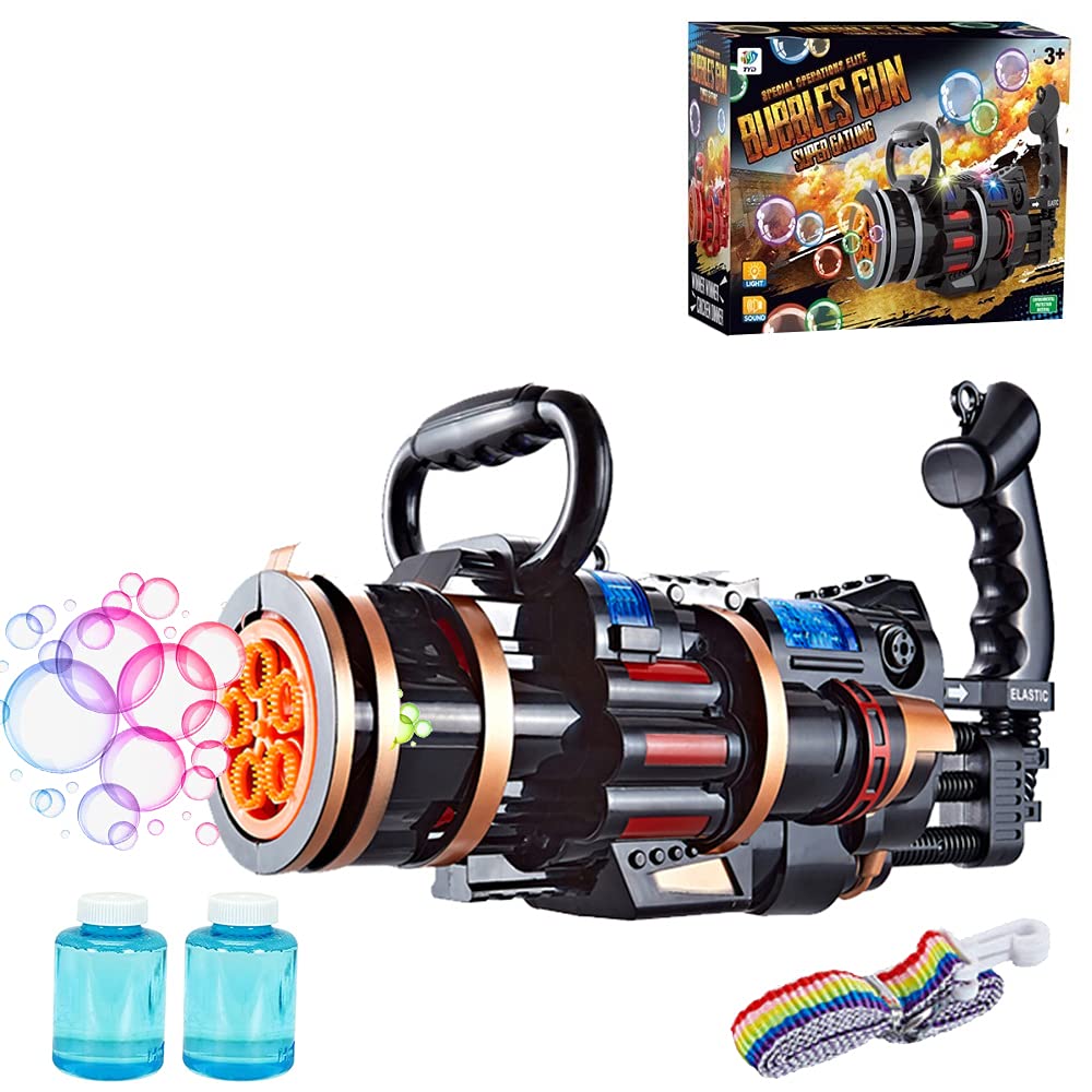 Bubble Gun Toy Machine 2022 Eight Hole Automatic Bubble Maker Kids Outdoor Summer Party Toy with Light and Sound (Black)