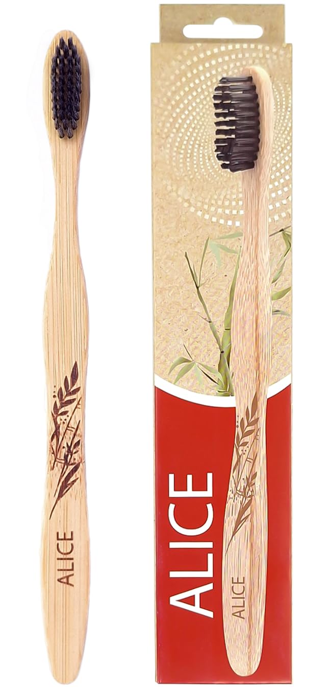 Alice - Toothbrush, Wooden Toothbrush With Charcoal Infused Bristles, Natural Bamboo Handle, Eco Friendly, Deep Cleaning & Fresh Breath, For Healthy Smile