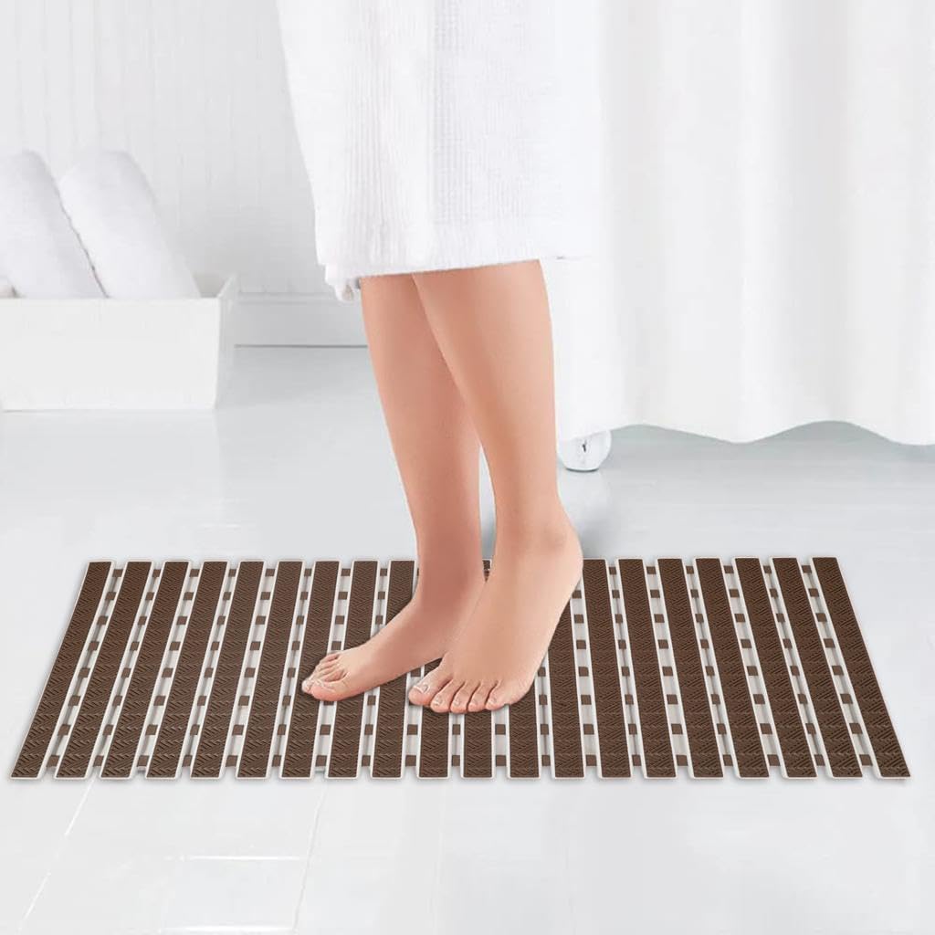JUGTE PVC Shower Mat Anti Slip Shower Mat, Bathtub Mat with Suction Cups and Drain Holes, Anti-Skid Plastic PVC Rubber mats for Floor mat (Brown)