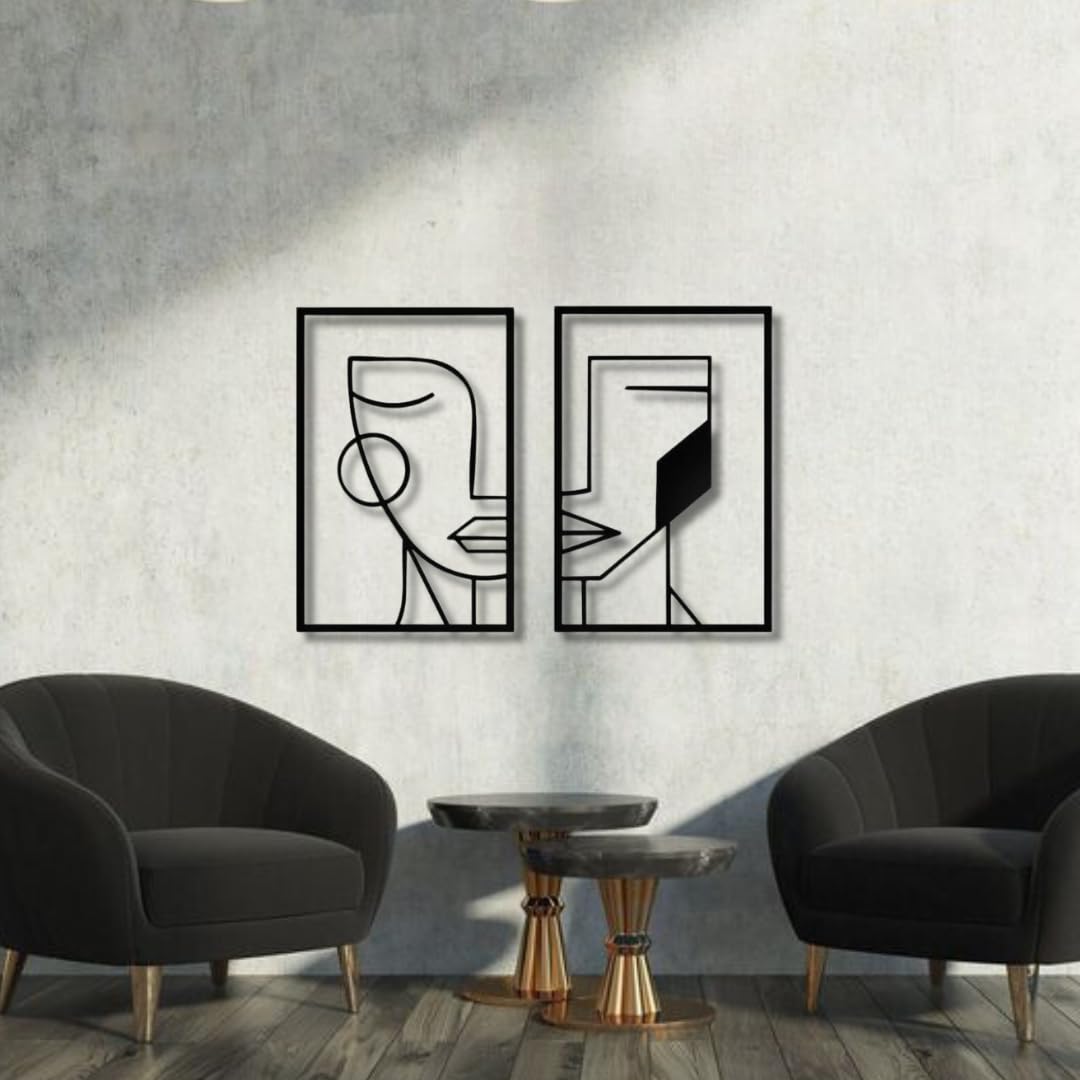 Modern Abstract Face Wall Art, 6mm MDF Wood, Multiple Size Options 40-100cm, High Quality Line Drawing Decor, Easy to Hang (Medium)