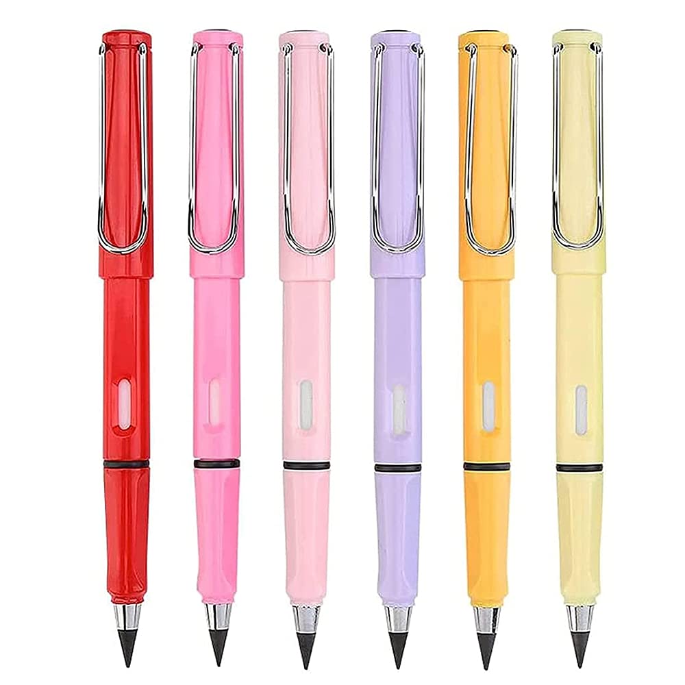 BOUILLIM 6pcs Eternal Inkless Pencil With Replaceable Head, Infinite Writing Technology, No Ink Needed, Graphite Nib