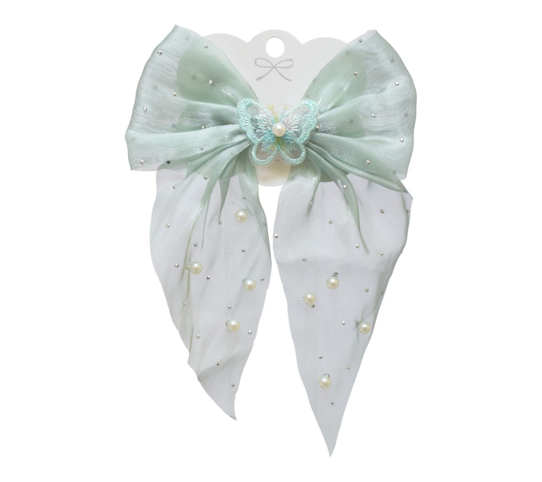 Daphne Girls' Pearl Bow Hair Clips - Mint Green