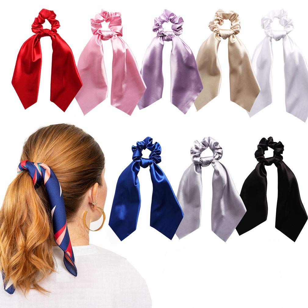 1Pcs Hair Scrunchies Satin Silk Hair Scarf Band Ponytail Holder Elastics Scrunchy Ties Solid Soft Ropes for Women Girls Hair Acessories