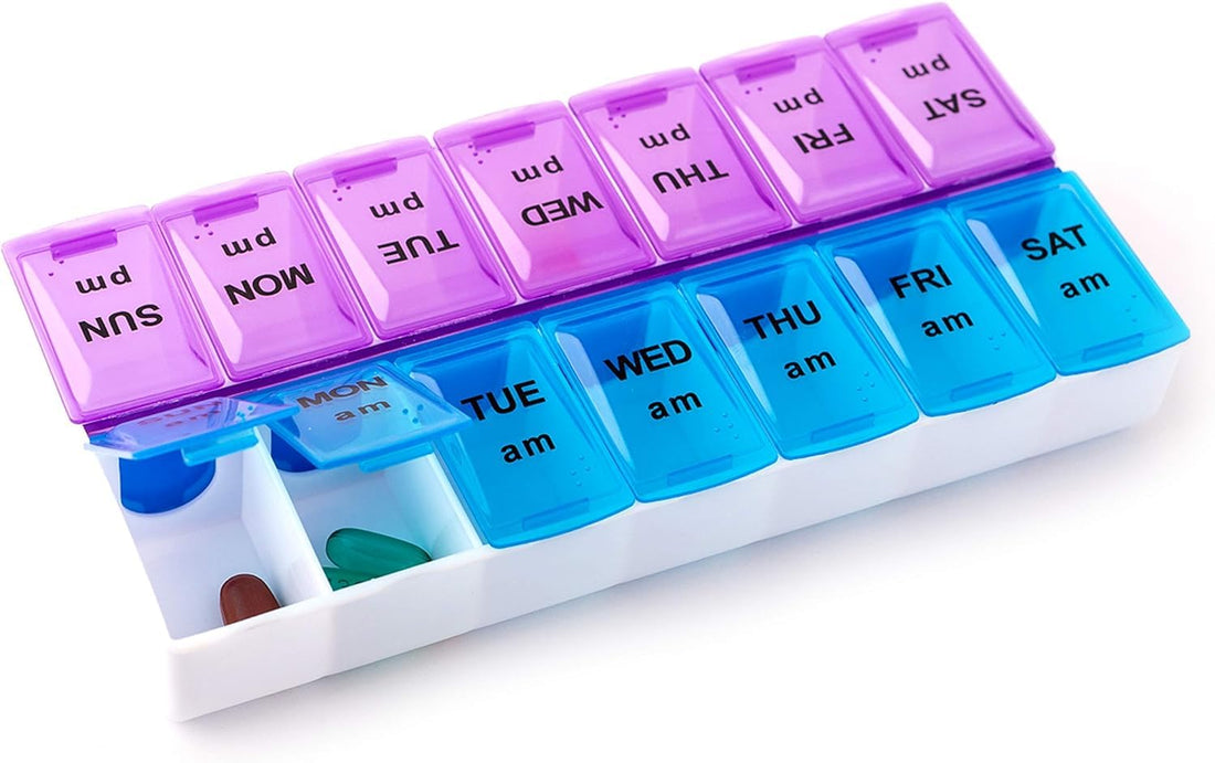 Plan A Weekly Pill Box, Portable Travel Pill Organizer with 14 Compartments for Medicine and Vitamins, Use 7 Days/Twice Daily (AM/PM) Moisture-Proof, Large Capacity, BPA Free (One Size, 1 Pack)